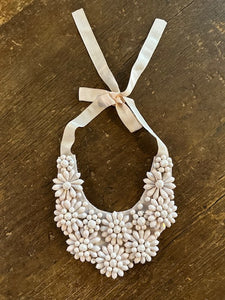 Thea hand embroidered necklace in powder color