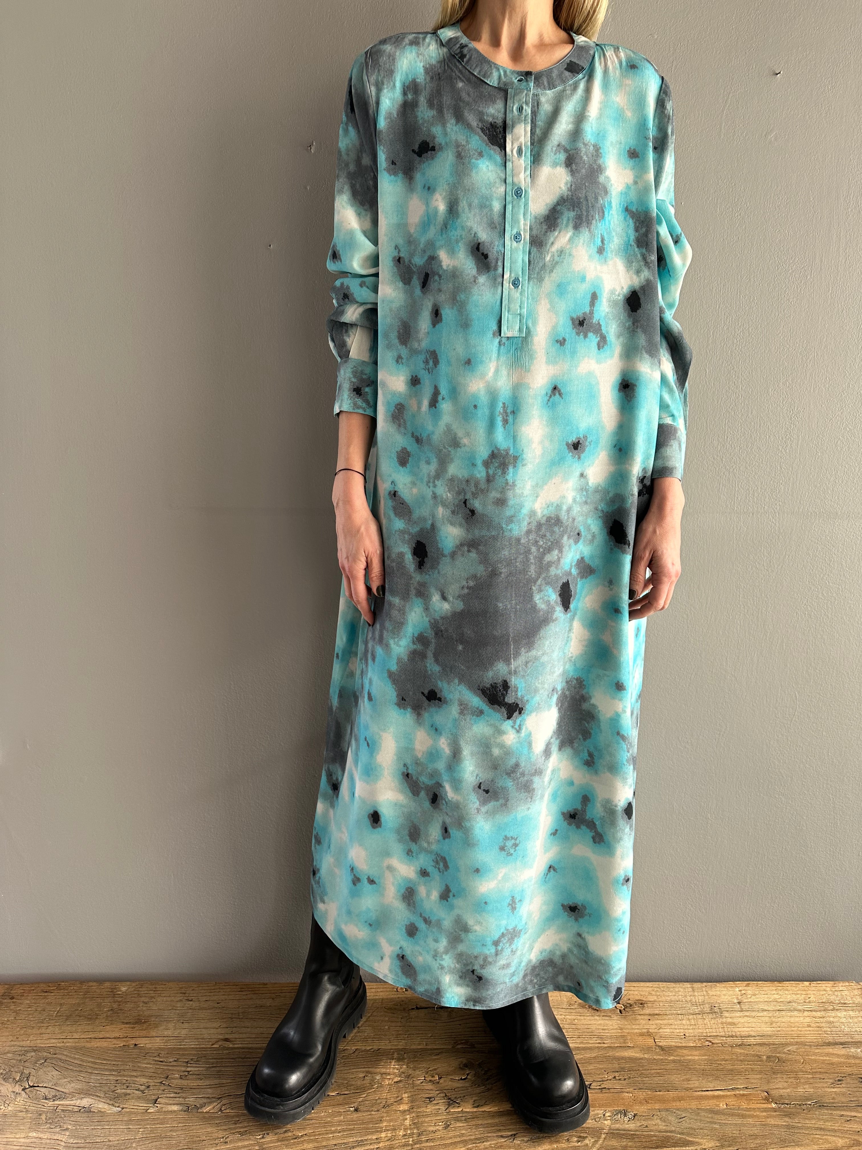 Ulla Dress in Blue-Green Tie-Dye Print