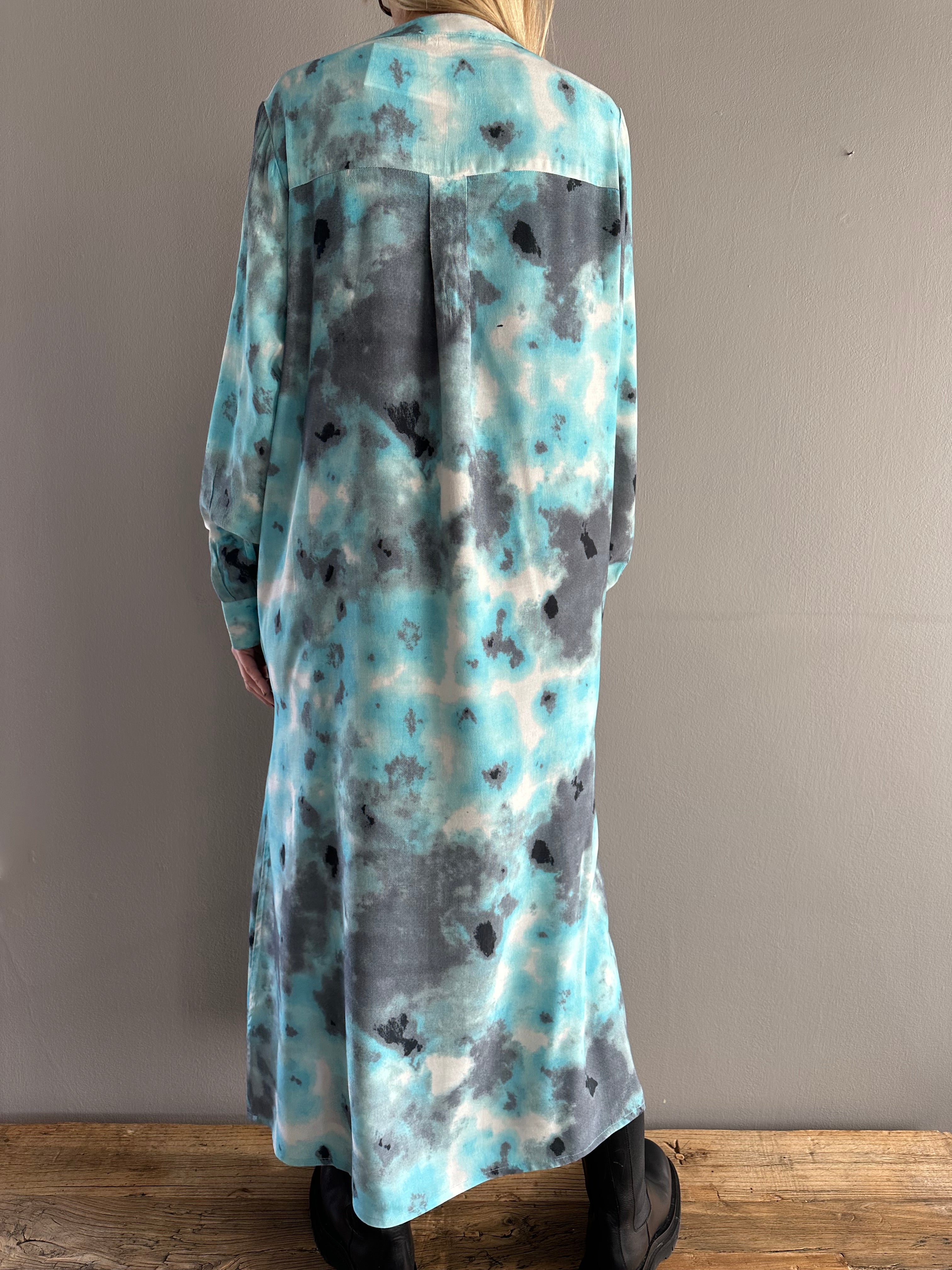 Ulla Dress in Blue-Green Tie-Dye Print